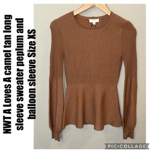 A Loves A camel tan long sleeve sweater peplum and balloon sleeve Size XS